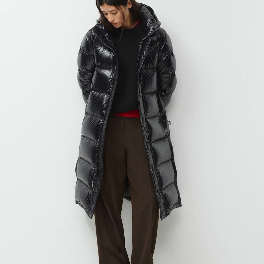 Aritzia Black Long Shiny Puffer Coat